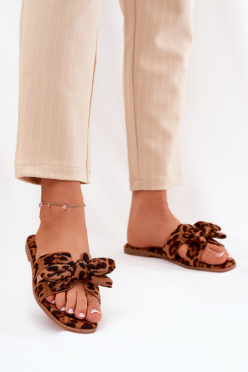 Maat slippers Dames met strikken met luipaardprint bruin Tobin 2