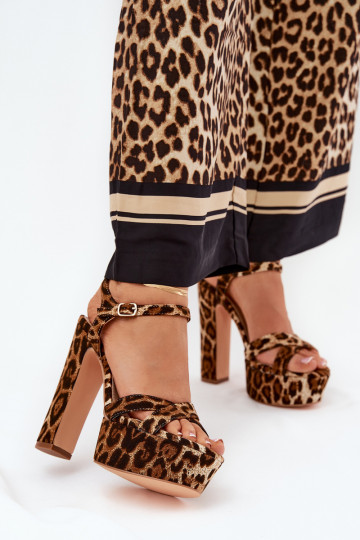 Dames sandalen met hoge hak en platform met luipaardprint bruin Jovenes