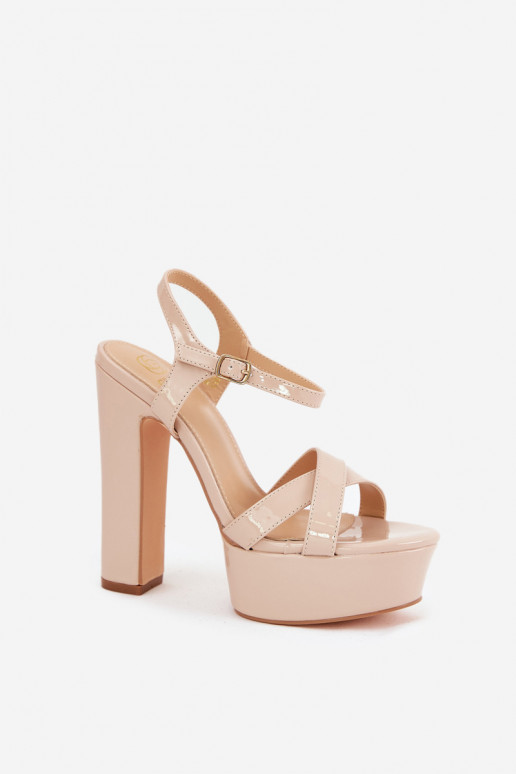 Dames sandalen Op de Hoge Post en platform met lakeffect beige Jovenes Dames sandalen Op de Hoge Post en platform met lakeffect beige Jovenes