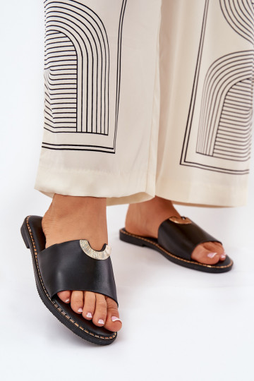 Dames slippers van synthetisch leer met decoratieve details in zwart Mevith