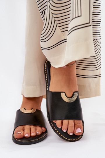 Dames slippers van synthetisch leer met decoratieve details in zwart Mevith 2