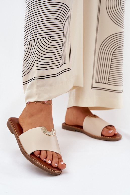 Damespantoffels Eko Leer Met sierlijki Detalami beige Mevith Damespantoffels Eko Leer Met sierlijki Detalami beige Mevith