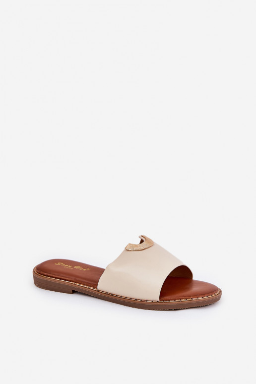 Damespantoffels Eko Leer Met sierlijki Detalami beige Mevith Damespantoffels Eko Leer Met sierlijki Detalami beige Mevith