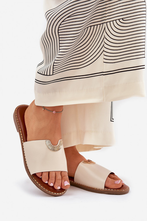 Damespantoffels Eko Leer Met sierlijki Detalami beige Mevith Damespantoffels Eko Leer Met sierlijki Detalami beige Mevith