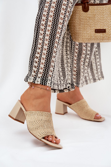 dames slippers met vlecht en hak zandkleurig Ciariloria 2