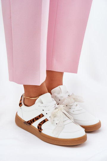 lage sneakers model schoenen dames met veters en luipaardprint wit Zielle