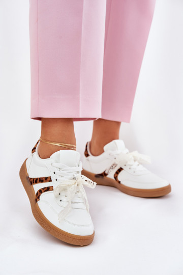 lage sneakers model schoenen dames met veters en luipaardprint wit Zielle 2