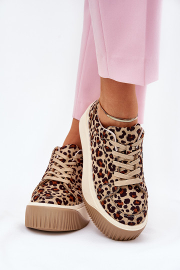 Sneakers model schoenen met platform met luipaardbontpatronen bruine kleur Tirvanis 2