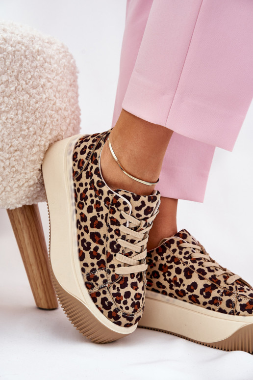 Sneakers model schoenen met platform met luipaardbontpatronen bruine kleur Tirvanis