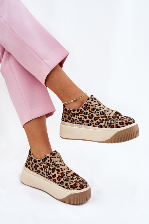 Sneakers model schoenen met platform met luipaardbontpatronen bruine kleur Tirvanis