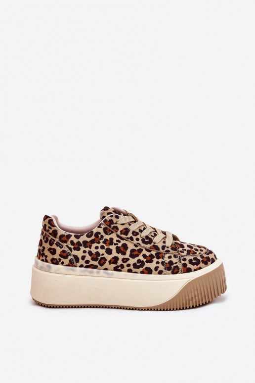 Sneakers model schoenen met platform met luipaardbontpatronen bruine kleur Tirvanis