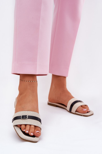 Lage schoenen Dames slippers met bandjes en gespen zandkleur-zwart Zilina 2