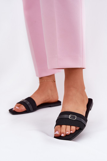 Lage schoenen Dames slippers met bandjes en gespen zwart Zilina