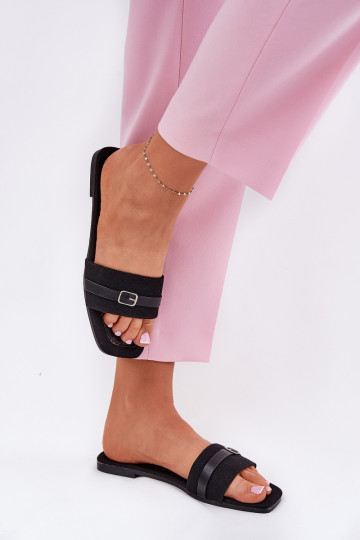 Lage schoenen Dames slippers met bandjes en gespen zwart Zilina 2