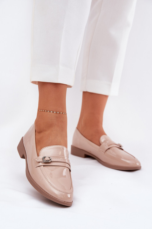 Gelakte mocassins Dames versieren met gespen beige Mollan