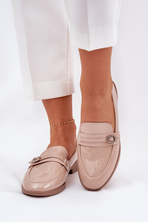 Gelakte mocassins Dames versieren met gespen beige Mollan