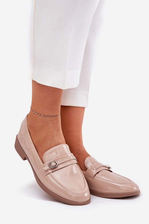 Gelakte mocassins Dames versieren met gespen beige Mollan