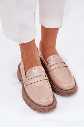 dames mocassins met lakeffect Met Decoratie beige Opllae