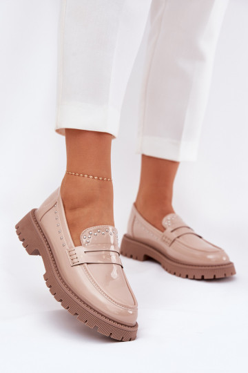 dames mocassins met lakeffect Met Decoratie beige Opllae 2