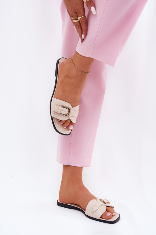 gelijk aan Damespantoffels met gouden gespen beige Esiobb gelijk aan Damespantoffels met gouden gespen beige Esiobb