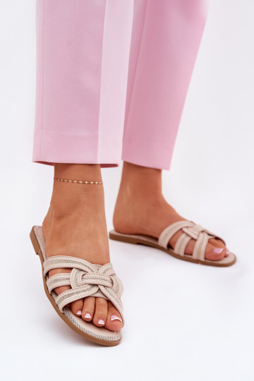 Slippers Dames plat met gekruiste banden zandkleur Acimine 2