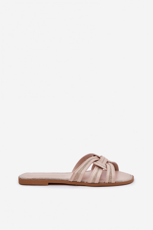 Slippers Dames plat Z Przeplatającymi Się Paskami beige Acimine Slippers Dames plat Z Przeplatającymi Się Paskami beige Acimine
