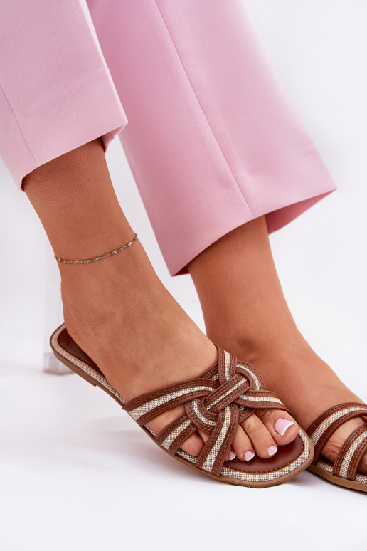 Slippers Dames plat Z Przeplatającymi Się Paskami bruine kleur Acimine Slippers Dames plat Z Przeplatającymi Się Paskami bruine kleur Acimine