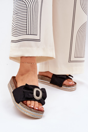 Damespantoffels met platform met linten I Ozdobną Broszką zInart Lenela