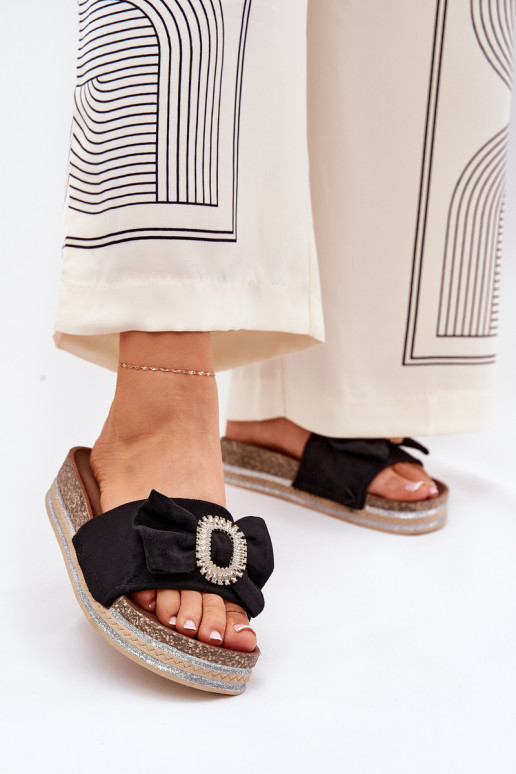 Damespantoffels met platform met linten I Ozdobną Broszką zInart Lenela