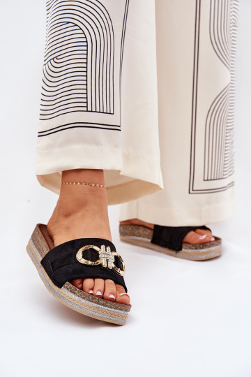 Damespantoffels met platform met glans I Złotą Ozdobą zInart Rilirea