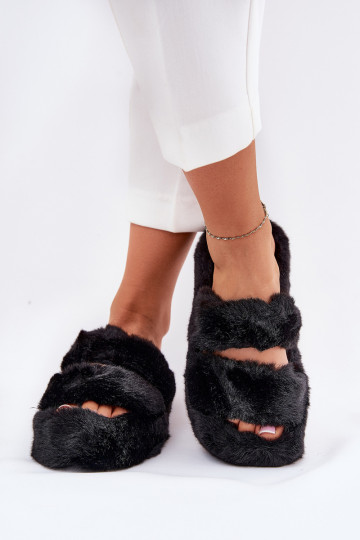 Dames pantoffels met platform met faux fur zwart Talfedi 2