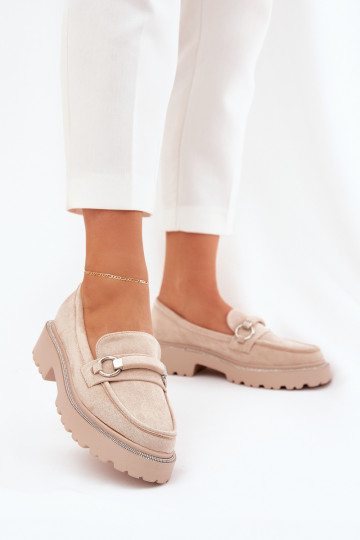 dames mocassins Versierd Cyrkoniami beige Patina