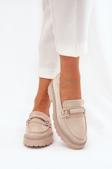 dames mocassins Versierd Cyrkoniami beige Patina 2