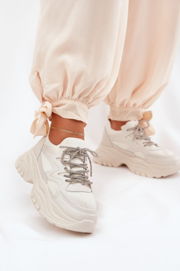 Sneakers model schoenen Dames met platform Ozdobnym Vetersluitingm beige Evalianne