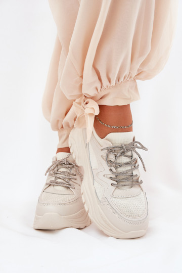 Sneakers model schoenen Dames met platform Ozdobnym Vetersluitingm beige Evalianne 2