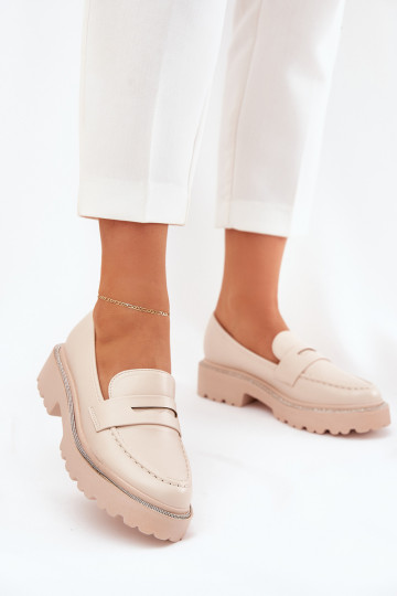 dames mocassins Eko Leer met sprankelende gaten beige INilamla
