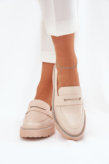 dames mocassins Eko Leer met sprankelende gaten beige INilamla 2