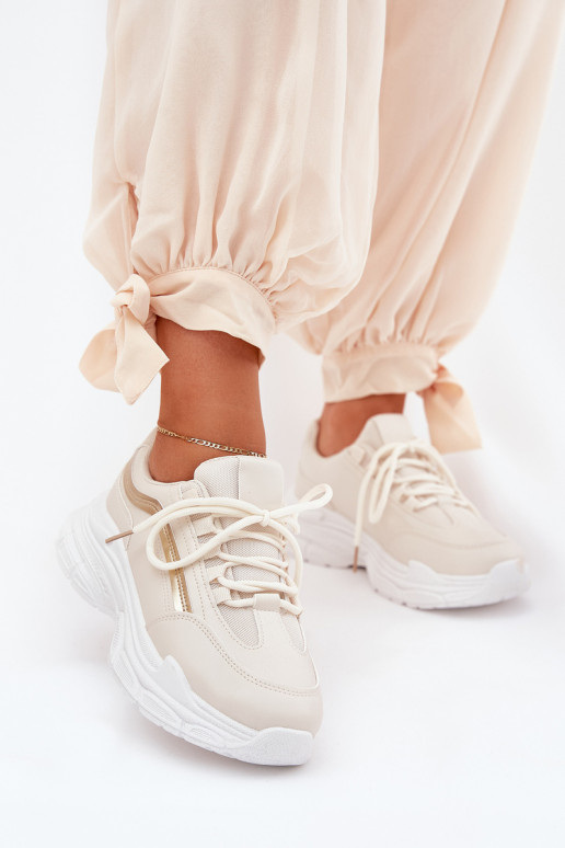 Sneakers model schoenen sportschoenen Dames Op dikke zool beige Lerila