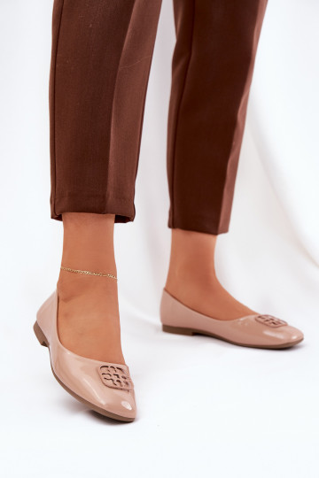met lakeffect Elegante stijl Ballerinas Dames Met sierlijk Detalem Vinceza 17377 beige 2
