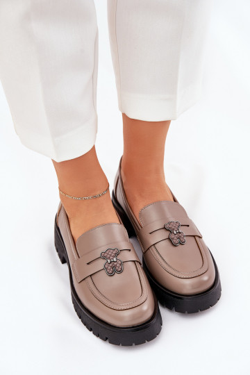 Leer dames mocassins Z Przypinką teddyberen Vinceza 18109 beige