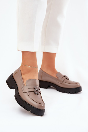 Leer dames mocassins Z Przypinką teddyberen Vinceza 18109 beige 2