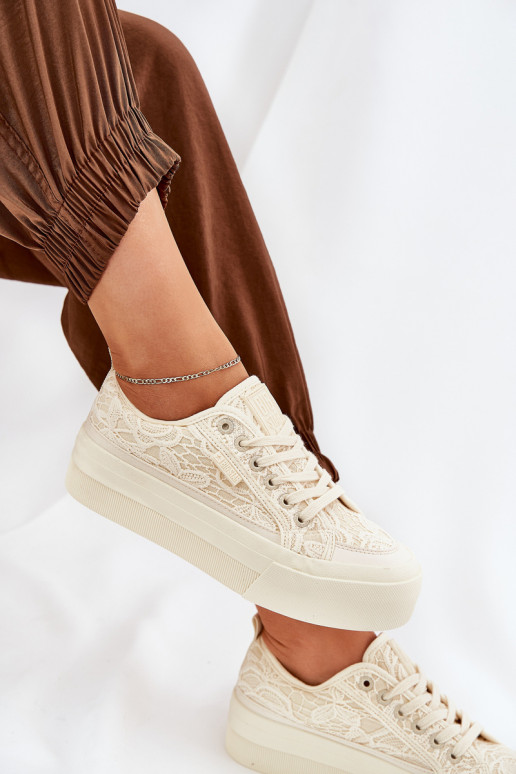 met kantmotieven Vrijetijdsschoenen Big Star RR274746 beige met kantmotieven Vrijetijdsschoenen Big Star RR274746 beige