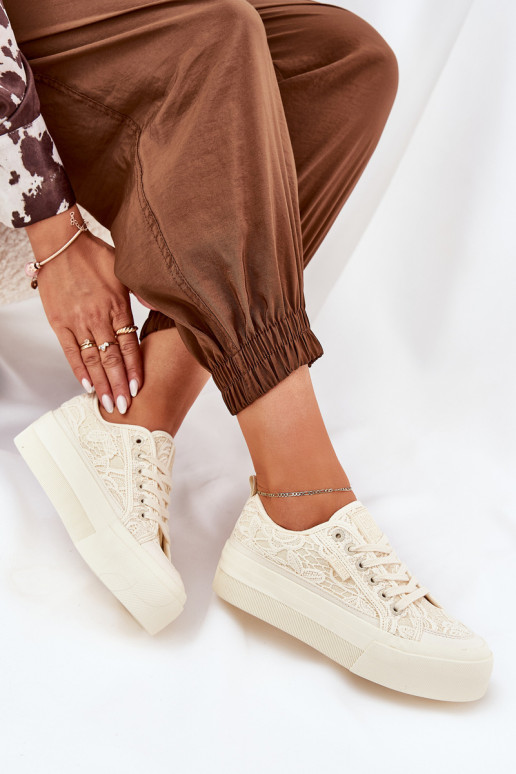 met kantmotieven Vrijetijdsschoenen Big Star RR274746 beige met kantmotieven Vrijetijdsschoenen Big Star RR274746 beige