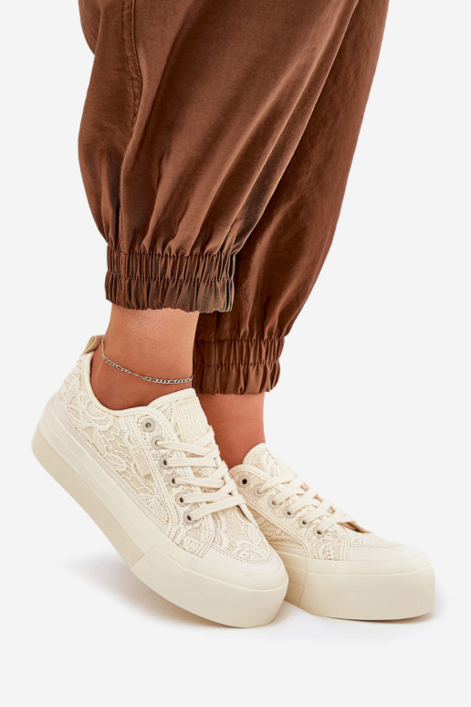 met kantmotieven Vrijetijdsschoenen Big Star RR274746 beige met kantmotieven Vrijetijdsschoenen Big Star RR274746 beige