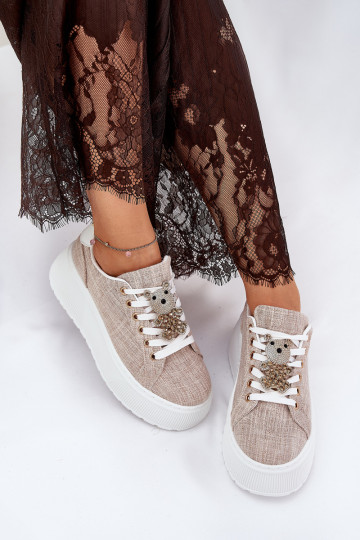 Sneakers model schoenen met platform Z Przypinką teddyberen S.Barski BF51-014 beige
