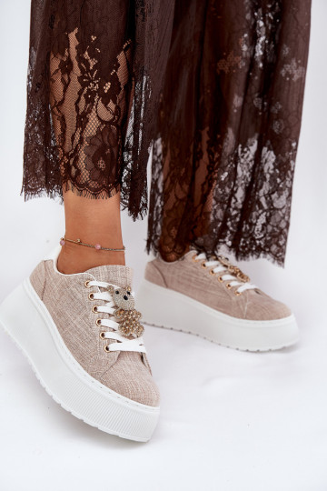 Sneakers model schoenen met platform Z Przypinką teddyberen S.Barski BF51-014 beige 2