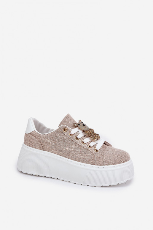 Sneakers model schoenen met platform Z Przypinką teddyberen S.Barski BF51-014 beige