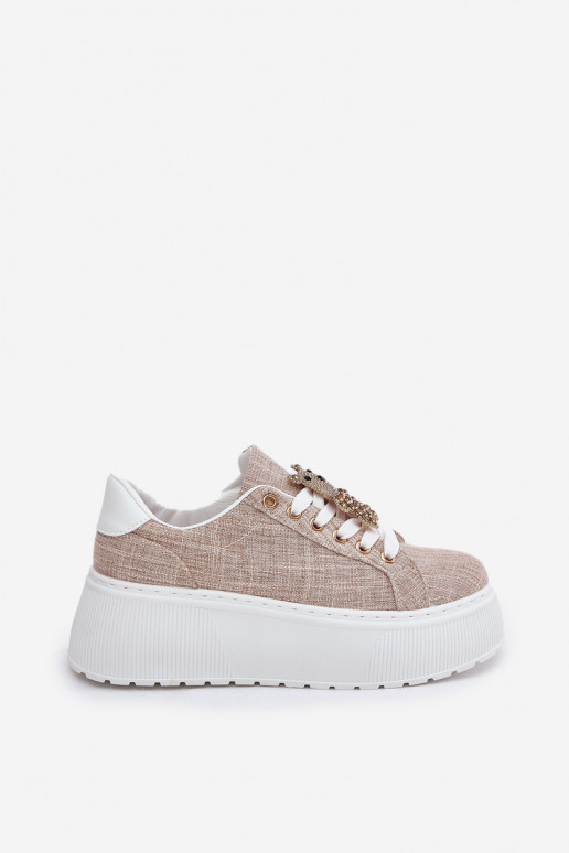 Sneakers model schoenen met platform Z Przypinką teddyberen S.Barski BF51-014 beige