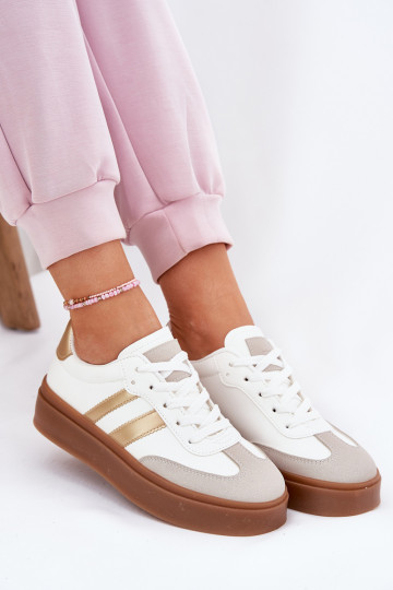 Sneakers model schoenen Dames met platform van ecoleer INit-gouden kleur Elaraven
