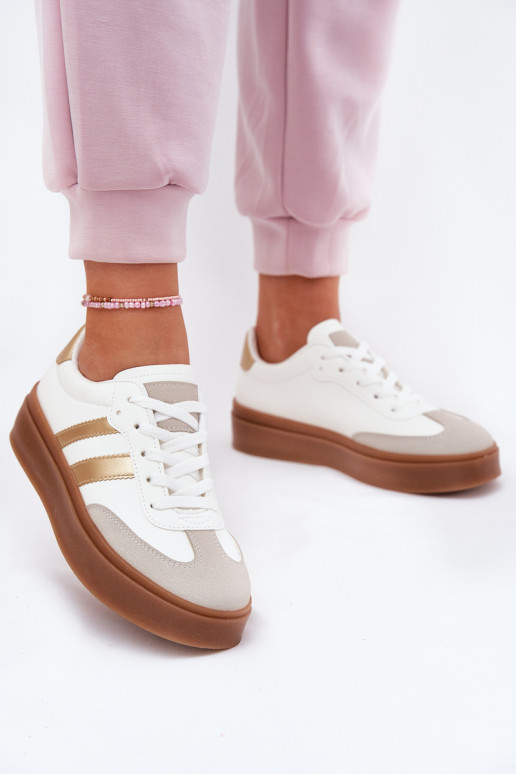 Sneakers model schoenen Dames met platform van ecoleer INit-gouden kleur Elaraven Sneakers model schoenen Dames met platform van ecoleer INit-gouden kleur Elaraven
